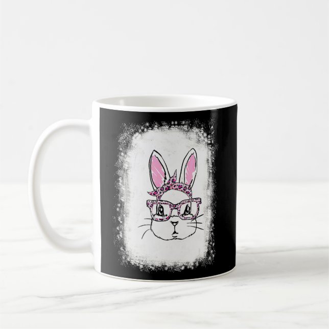Cute Bunny Face  Leopard Print Glasses Easter Wome Coffee Mug (Left)