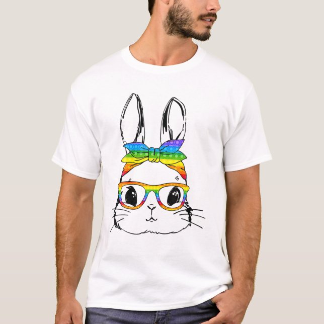 Cute Bunny Face Leopard Print Glasses EASTER Women T-Shirt (Front)