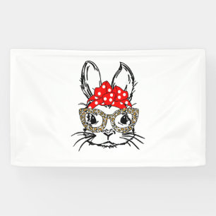Cute Bunny Face Leopard Print Red Bandanna Rabbit Banner