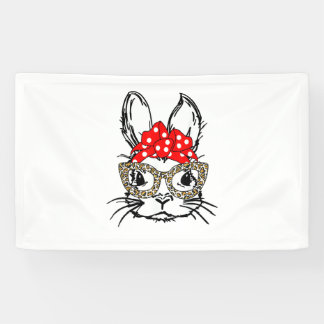 Cute Bunny Face Leopard Print Red Bandanna Rabbit  Banner