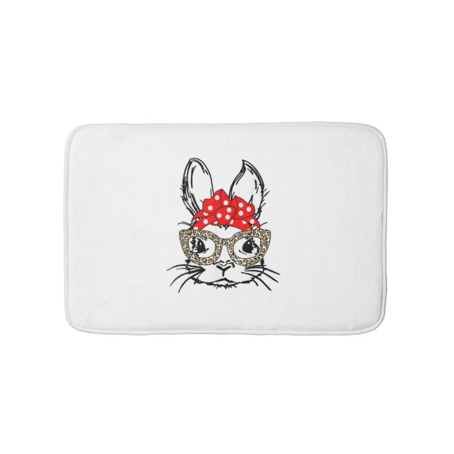 Cute Bunny Face Leopard Print Red Bandanna Rabbit  Bath Mat (Front)