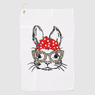 Cute Bunny Face Leopard Print Red Bandanna Rabbit Golf Towel