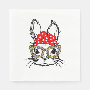 Cute Bunny Face Leopard Print Red Bandanna Rabbit Napkin
