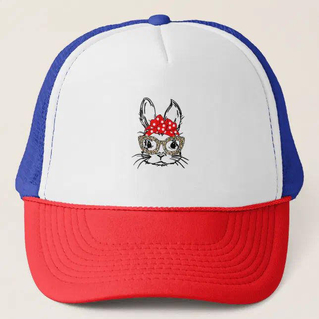 Cute Bunny Face Leopard Print Red Bandanna Rabbit Trucker Hat Zazzle
