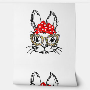 Cute Bunny Face Leopard Print Red Bandanna Rabbit  Wallpaper