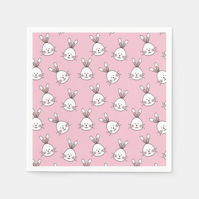 Cute Bunny Face Pattern on Light Pink Napkin (Front)