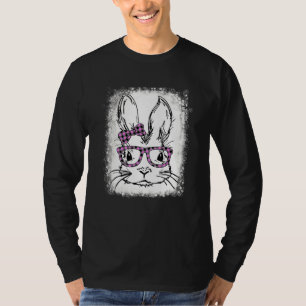 Cute Bunny Face Pink Buffalo Plaid Glasses Happy E T-Shirt