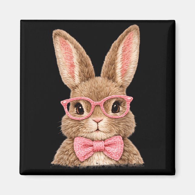 Cute Bunny Face Pink Glasses Bow Rabbit Easter Magnet (Front)