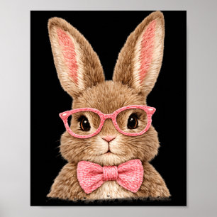 Cute Bunny Face Pink Glasses Bow Rabbit Easter Poster