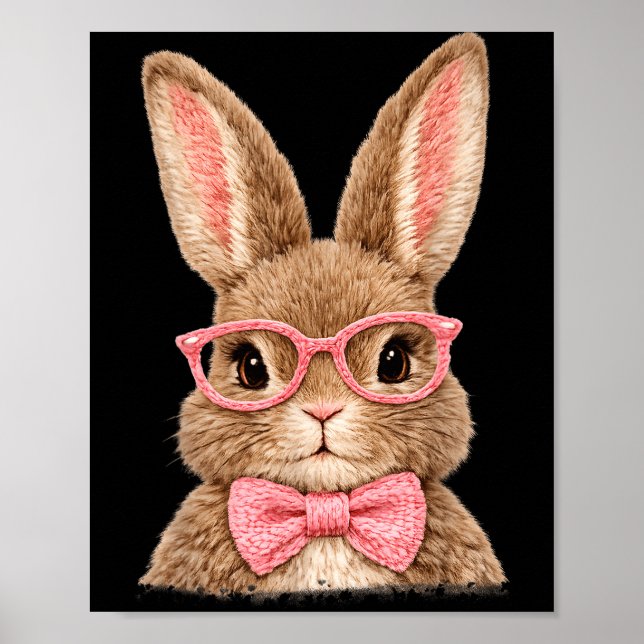 Cute Bunny Face Pink Glasses Bow Rabbit Easter Poster (Front)