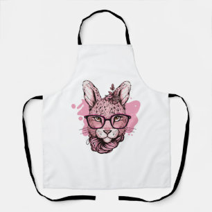 Cute Bunny Face Pink Glasses Floral Leopard Easter Apron
