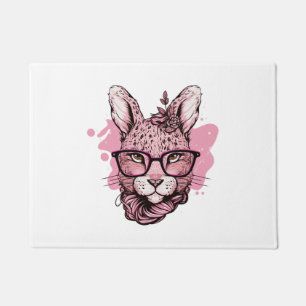 Cute Bunny Face Pink Glasses Floral Leopard Easter Doormat