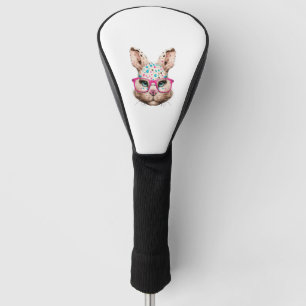 cute bunny face pink glasses floral leopard easter golf head cover