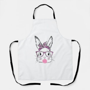 Cute Bunny Face Pink Leopard Glasses Bubblegum Eas Apron