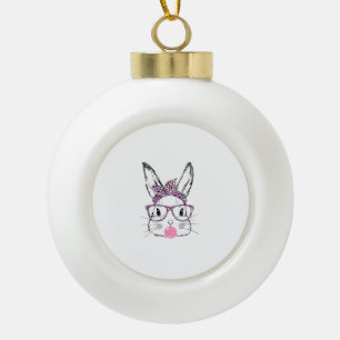Cute Bunny Face Pink Leopard Glasses Bubblegum Eas Ceramic Ball Christmas Ornament