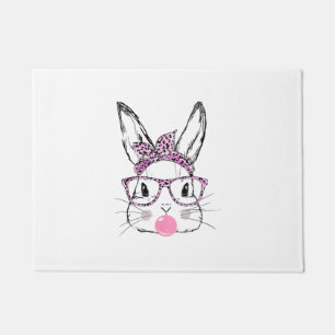 Cute Bunny Face Pink Leopard Glasses Bubblegum Eas Doormat
