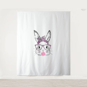 Cute Bunny Face Pink Leopard Glasses Bubblegum Eas Tapestry