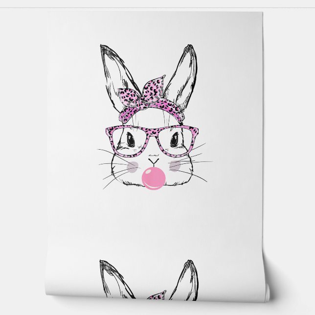 Cute Bunny Face Pink Leopard Glasses Bubblegum Eas Wallpaper (Unrolling)