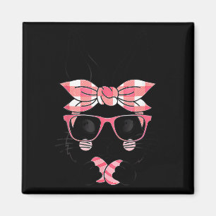 Cute Bunny Face Pink Plaid Pattern Gles Happy East Magnet