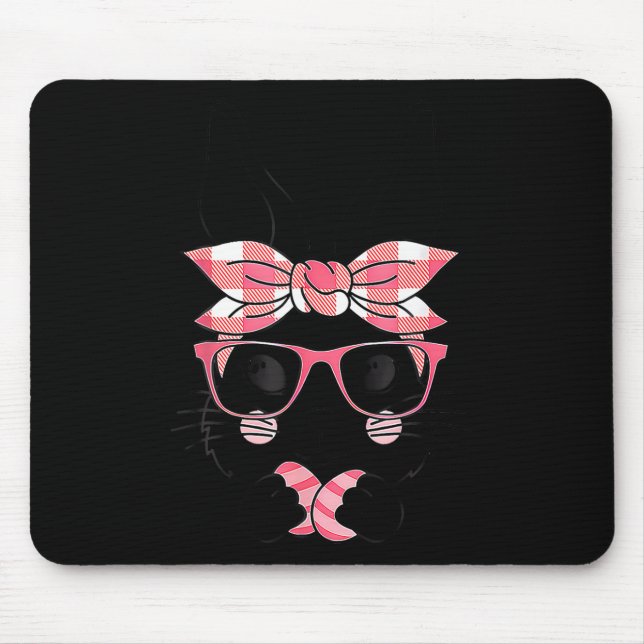 Cute Bunny Face Pink Plaid Pattern Gles Happy East Mouse Pad (Front)