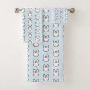 Cute Bunny Face Rabbit Pattern Bath Towel Set