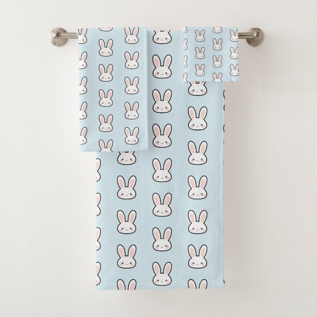 Cute Bunny Face Rabbit Pattern Bath Towel Set (Insitu)