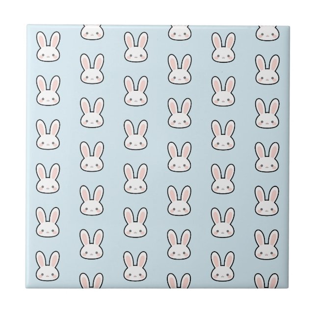 Cute Bunny Face Rabbit Pattern Ceramic Tile (Front)