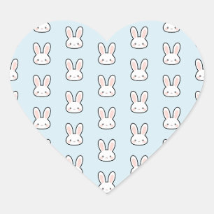 Cute Bunny Face Rabbit Pattern Heart Sticker
