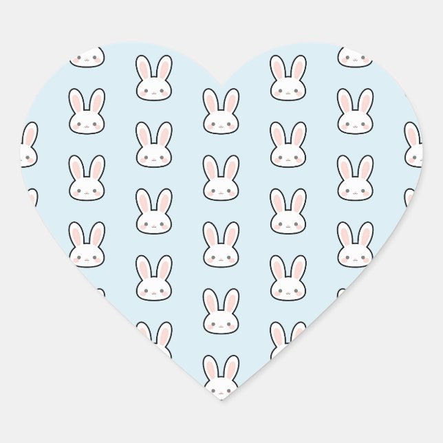 Cute Bunny Face Rabbit Pattern Heart Sticker (Front)