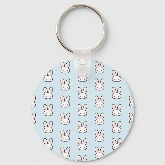 Cute Bunny Face Rabbit Pattern Key Ring (Front)