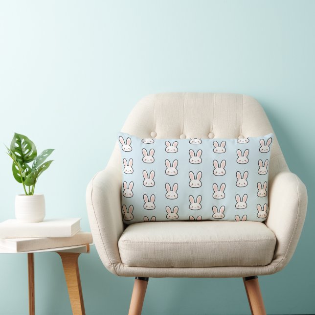 Cute Bunny Face Rabbit Pattern Lumbar Cushion (Chair)