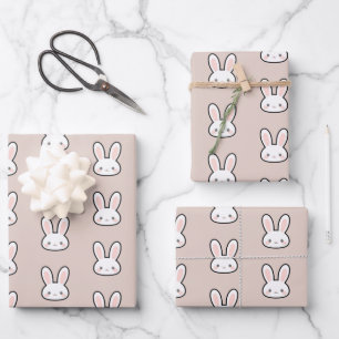 Cute Bunny Face Rabbit Pattern Wrapping Paper Shee