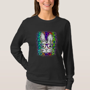 Cute Bunny Face Rainbow Leopard Bleached Happy Eas T-Shirt