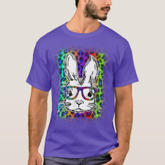 Cute Bunny Face Rainbow Leopard Bleached Happy Eas T-Shirt