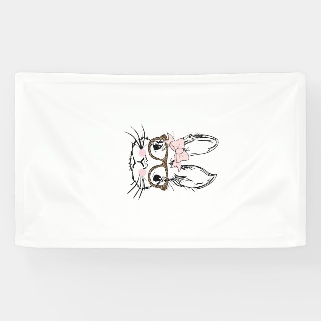 Cute Bunny Face Shirt Leopard Print Glasses EASTER Banner (Horizontal)