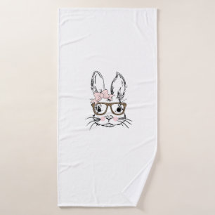 Cute Bunny Face Shirt Leopard Print Glasses EASTER Bath Towel