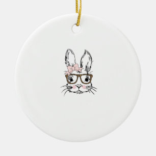 Cute Bunny Face Shirt Leopard Print Glasses EASTER Ceramic Ornament