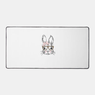 Cute Bunny Face Shirt Leopard Print Glasses EASTER Desk Mat