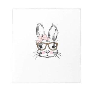 Cute Bunny Face Shirt Leopard Print Glasses EASTER Notepad