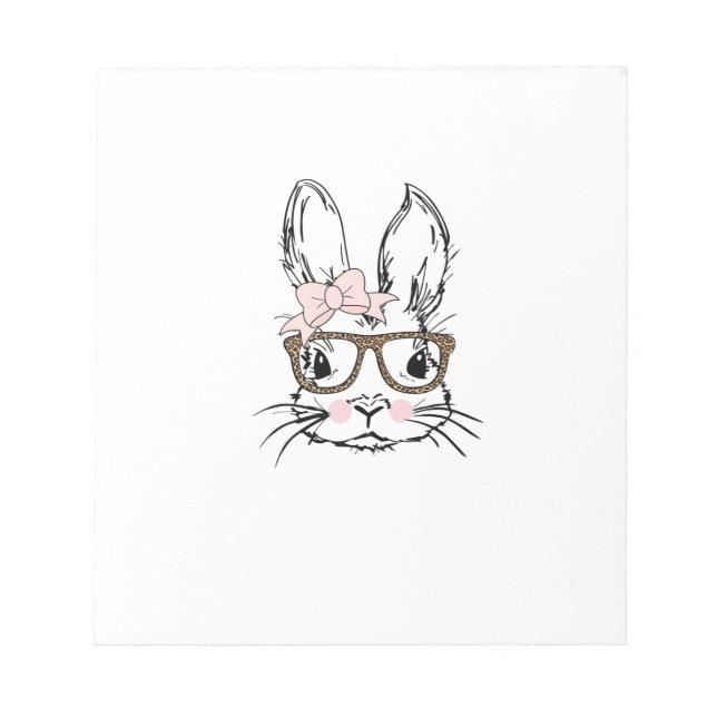 Cute Bunny Face Shirt Leopard Print Glasses EASTER Notepad (Front)