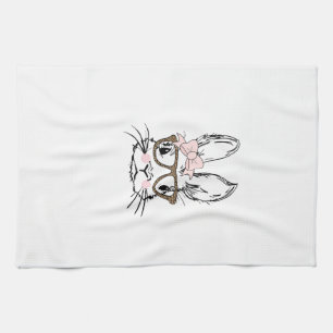 Cute Bunny Face Shirt Leopard Print Glasses EASTER Tea Towel