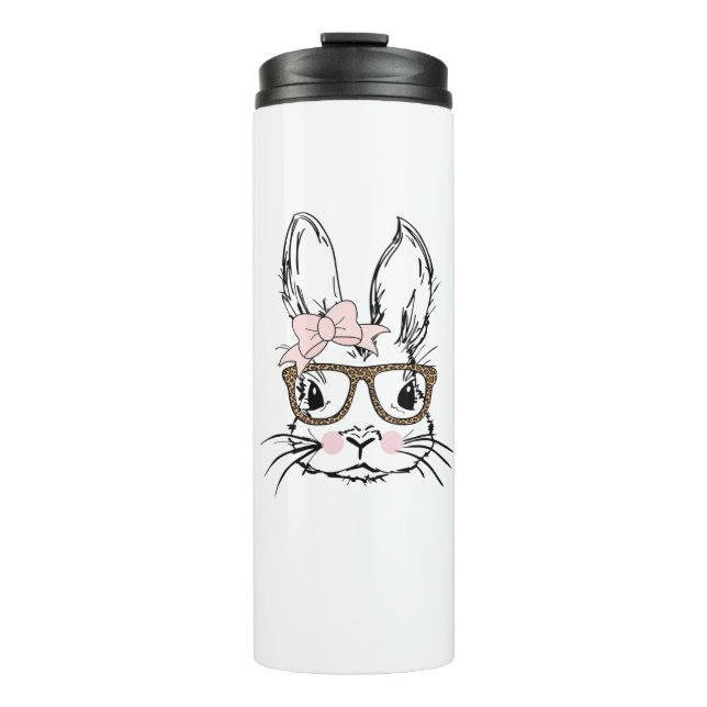 Cute Bunny Face Shirt Leopard Print Glasses EASTER Thermal Tumbler (Front)