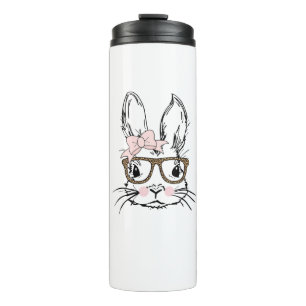 Cute Bunny Face Shirt Leopard Print Glasses EASTER Thermal Tumbler