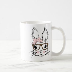 Cute Bunny Face Shirt Leopard Print Gles Easter Gi Coffee Mug