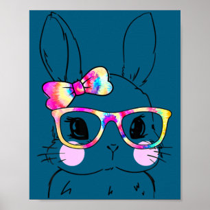 Cute bunny face tie dye bow tie easter day girls w poster