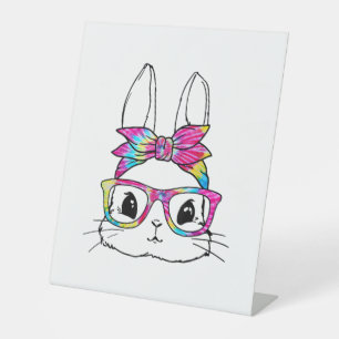 Cute Bunny Face Tie Dye Easter Day Glasses Headban Pedestal Sign