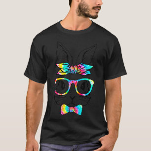 Cute Bunny Face Tie Dye Easter Day Glasses Headban T-Shirt