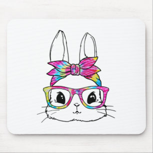 Cute Bunny Face Tie Dye Easter Day Gles Headnd Rab Mouse Pad