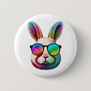 Cute Bunny Face Tie Dye Glasses Easter Day 6 Cm Round Badge