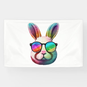 Cute Bunny Face Tie Dye Glasses Easter Day Banner